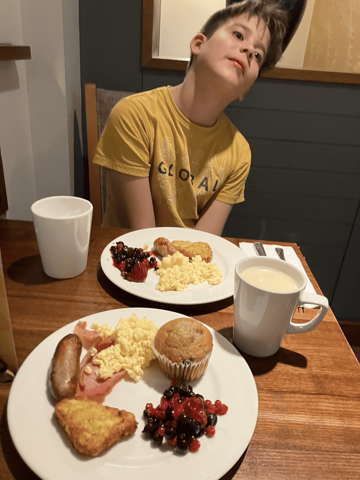 two breakfast plates from premier inn at earl's court in london england