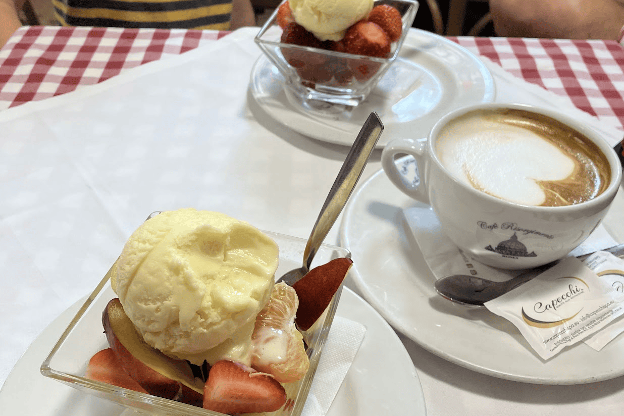 ice cream and coffee in rome italy, by the vatican. 