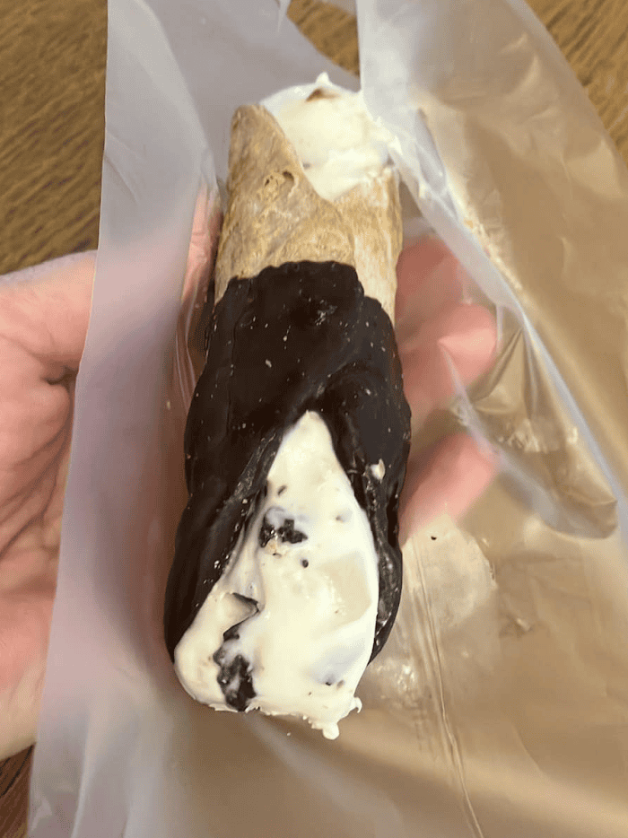 A cannoli from a creamery in bologna italy.