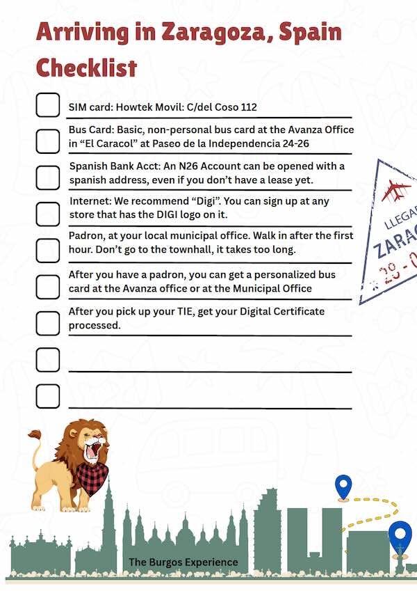 Arriving in Zaragoza Checklist