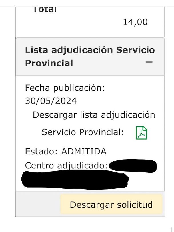 the results from a school placement application in spain